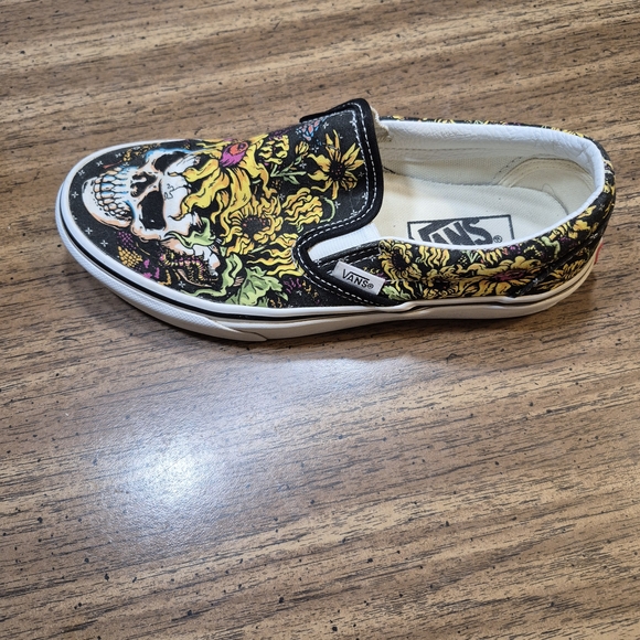 Vans Slip-On Shoes - Black with Floral Skull Design - Picture 8 of 9